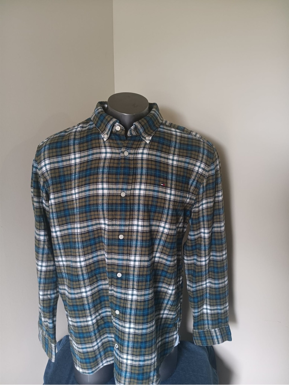 Tommy Hilfiger Men Shirt XL NWT Plaid Flannel Long Sleeve Button Down Green